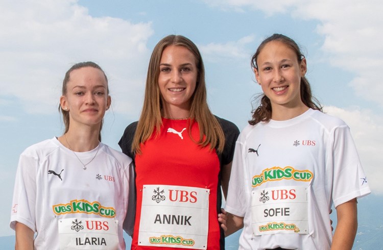 Im UBS Kids Cup Trainingscamp in Tenero: (von links) Ilaria Brun (TV Grosswangen), Annik Kälin (Grüsch) und Sofie Hönger (LV Horw). Foto zVg