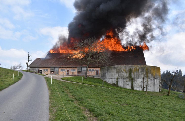In Ruswil brannte am Sonntag eine Scheune im Gebiet Guetischwand. Foto zVg