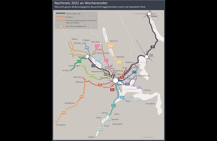 Das neue Nachtangebot mit Nachtbus und Nacht-S-Bahn in der Zentralschweiz. Grafik zVg