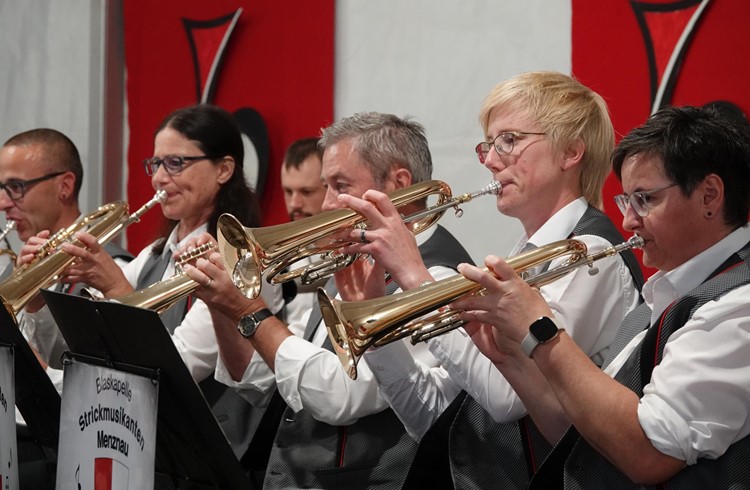 Die Strickmusikanten Menznau bei ihrem Auftritt. Foto Roland Meyer