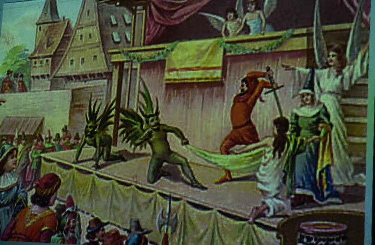 Bild einer barocken Theaterszene mit den Guten und dem bösen Teufel. Bild zVg