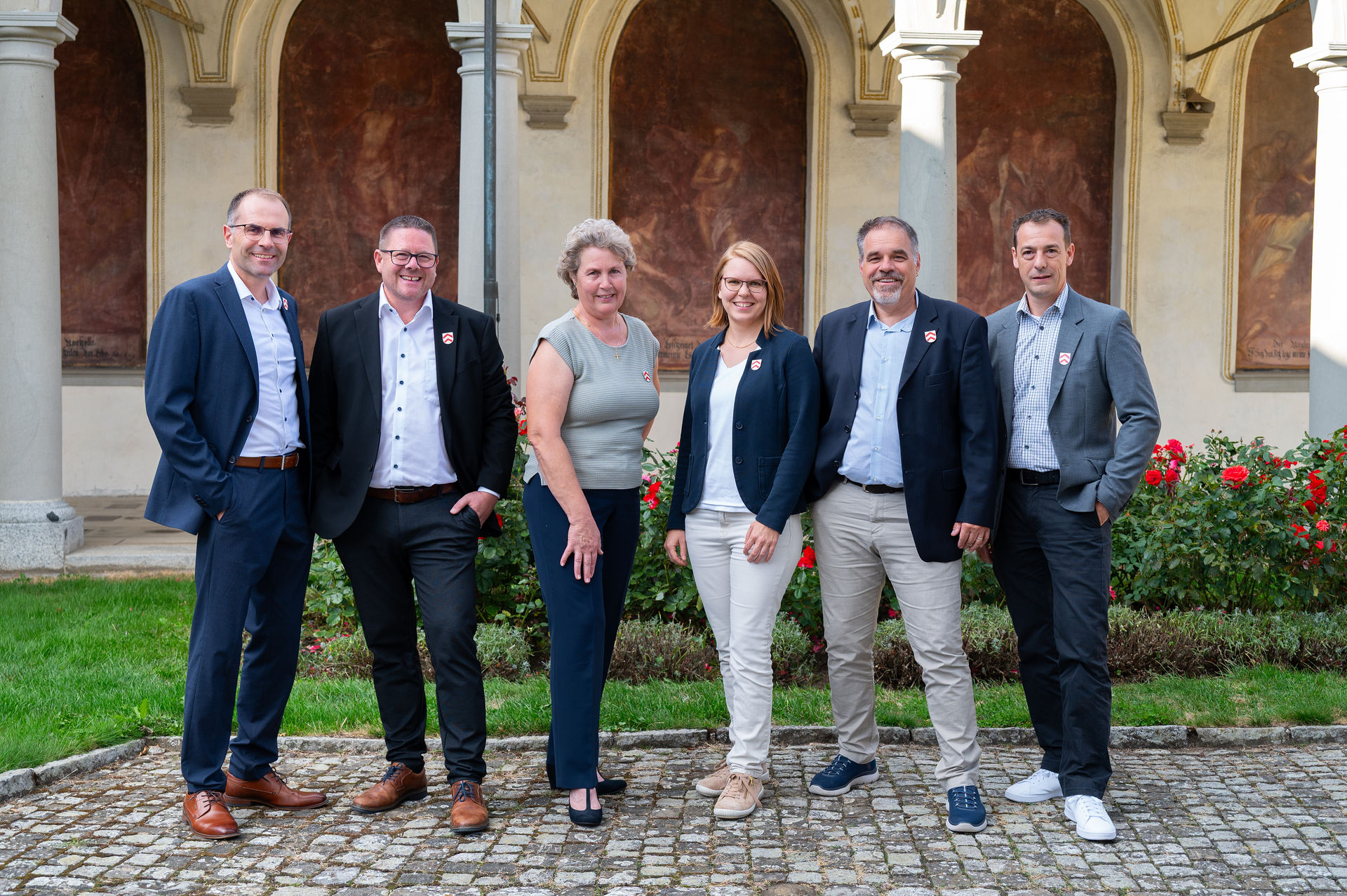 Gemeinderat in neuer Zusammensetzung: (von links) Gemeindepräsident Lukas Hermann, Sascha Eigenmann, Christa Müller, Maria Stadelmann (Gemeindeschreiberin), Erwin Stalder und Willy Pörtig. Foto zVg