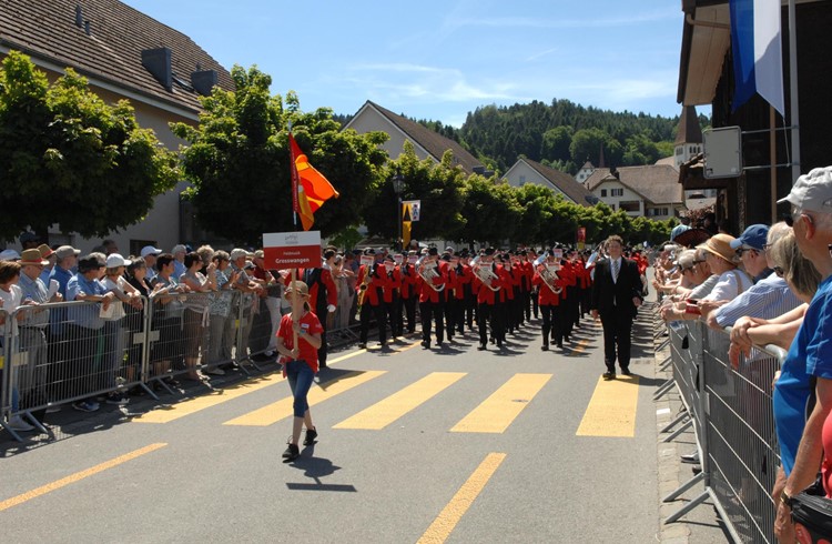 Dirigent Urs Bucher (rechts) führt die Feldmusik Grosswangen mit dem Marsch "Arc-en-ciel" zum Sieg. Foto Céline Erni