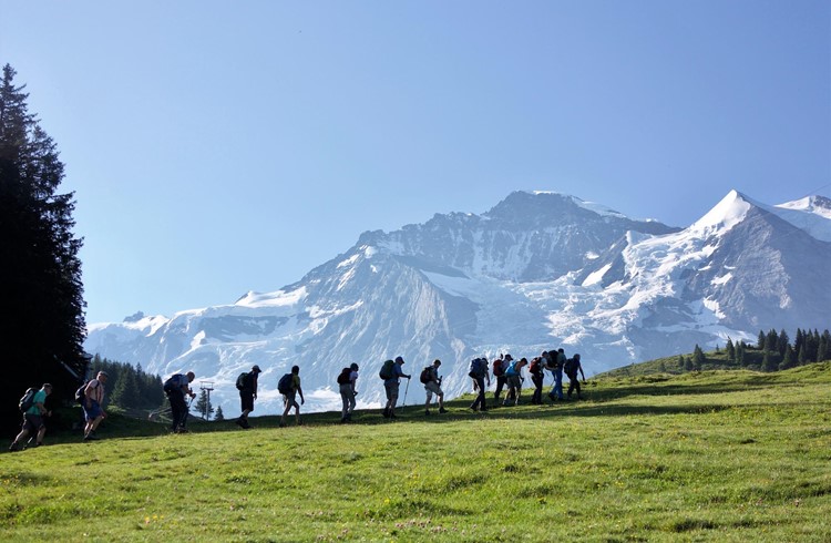 Die Bergwanderer 60+ unterwegs auf der Lauberhornabfahrt in umgekehrter Richtung. Foto Josef Bühmann
